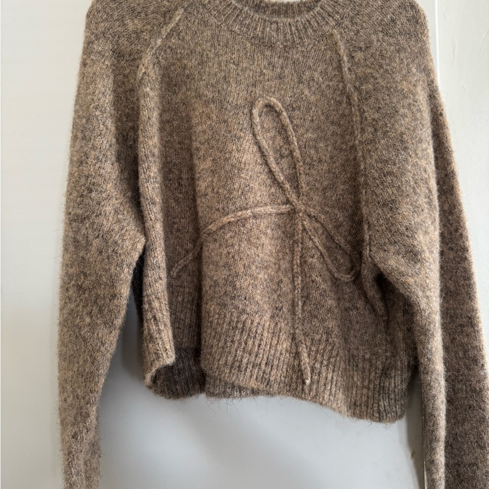 American Eagle Tan Bow Cropped Sweater